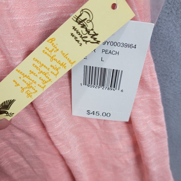 Unity World Wear Blouse Women's Large Peach Lace Trim Shark Tie Neck Cap Sleeve - Picture 6 of 12